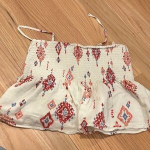 American Eagle Outfitters Cream and Red Smocked Camisole